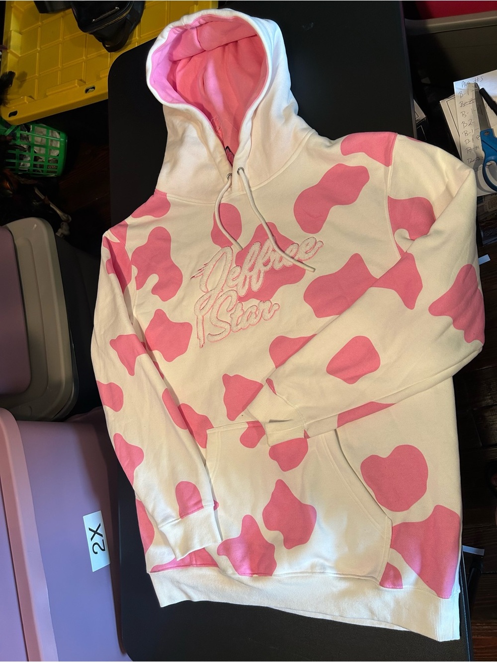 Jeffree Star White & Pink Cow-Print Hoodie XL